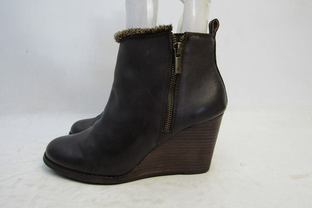Lucky Brand Womens Size 8 M Brown Leather Ankle Wedge Fashion Boots Bootie